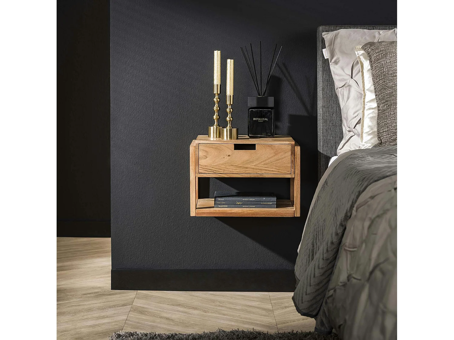 Table de chevet en bois d'acacia 1 tiroir suspendu MELBOURNE