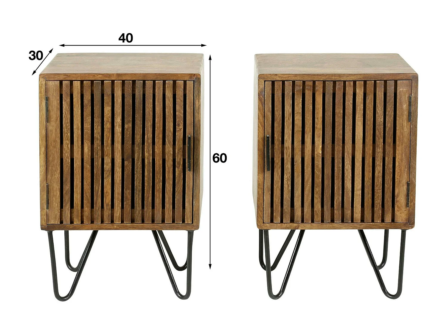 Table de nuit en bois de manguier strié (ensemble de 2) DELHI
