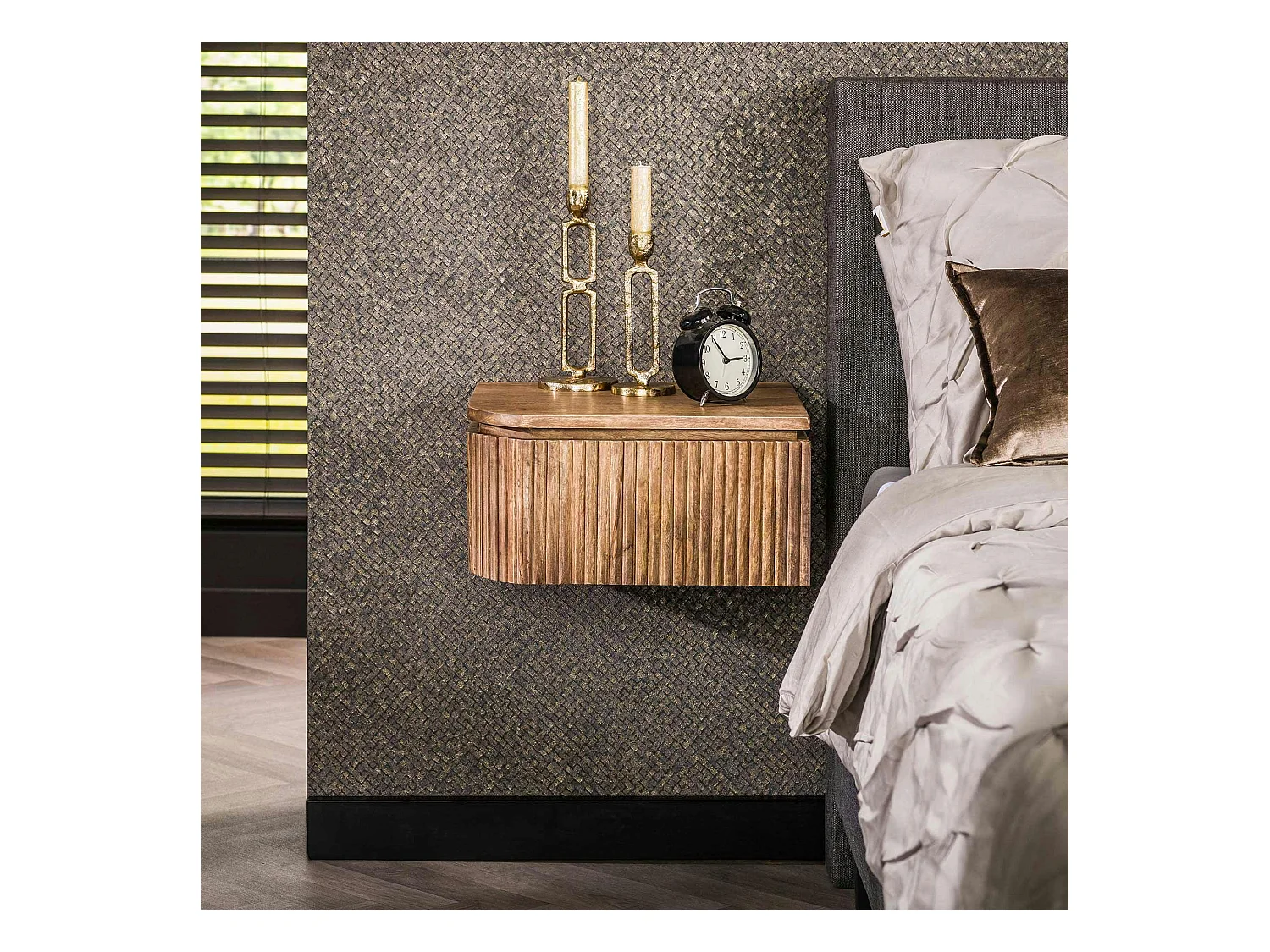 Table de nuit murale en bois de manguier motif baguette (lot de 2) DELHI