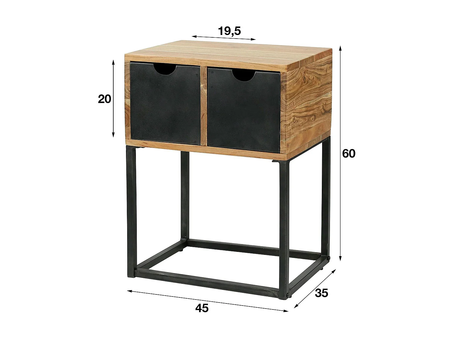 Table de chevet industrielle tiroirs métal BUNBURY