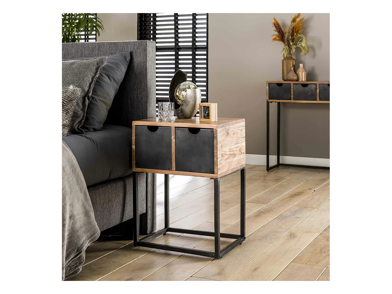 Table de chevet industrielle tiroirs métal BUNBURY
