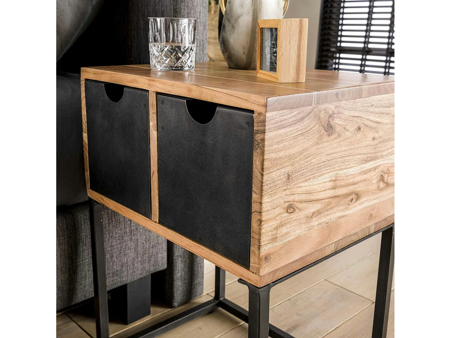 Table de chevet industrielle tiroirs métal BUNBURY