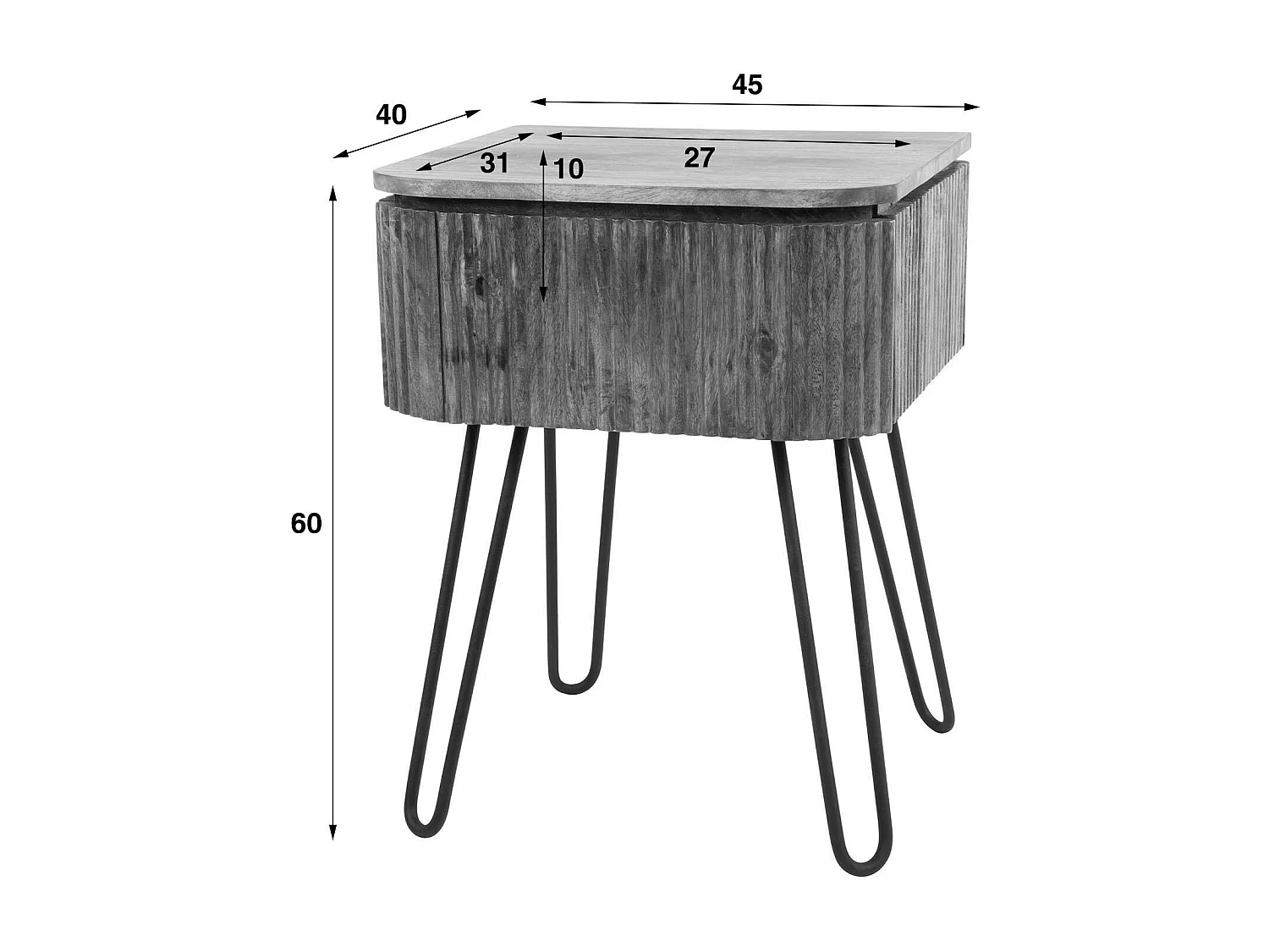Table de chevet en bois de manguier motif baguette avec pieds épingle DELHI