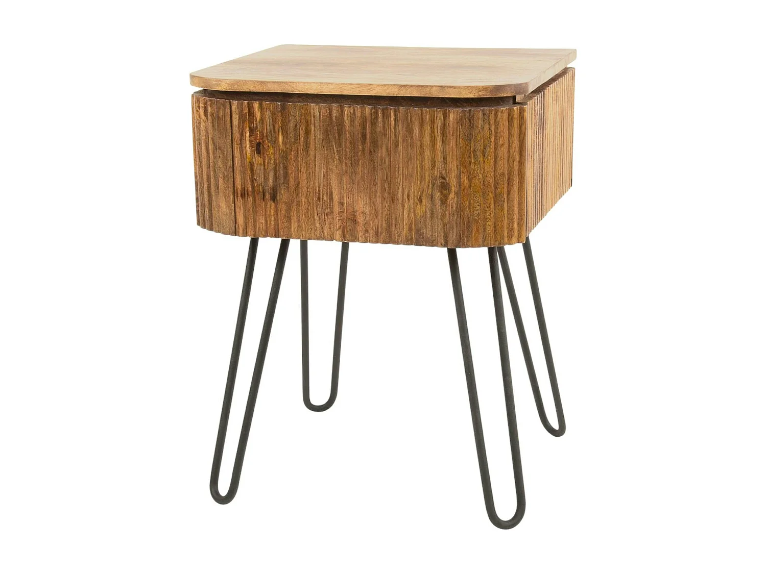 Table de chevet en bois de manguier motif baguette avec pieds épingle DELHI