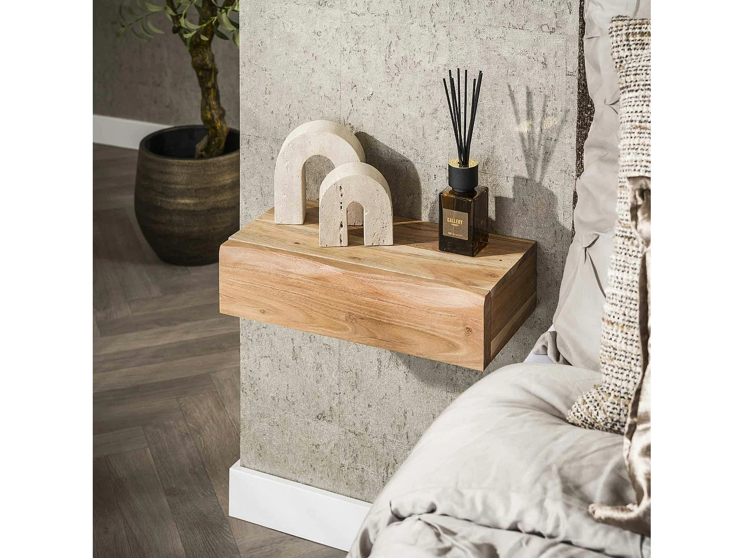 Table de chevet murale bois massif 1 tiroir (lot de 2) MELBOURNE