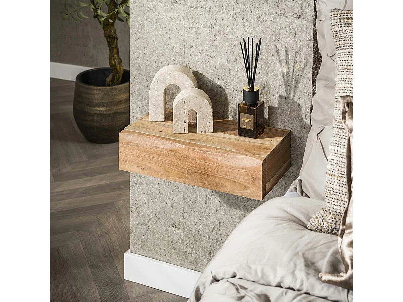 Table de chevet murale bois massif 1 tiroir (lot de 2) MELBOURNE