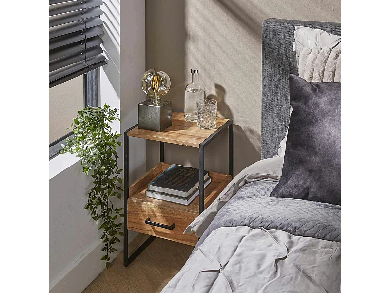 Table de chevet en bois d'acacia avec niche et tiroir MELBOURNE