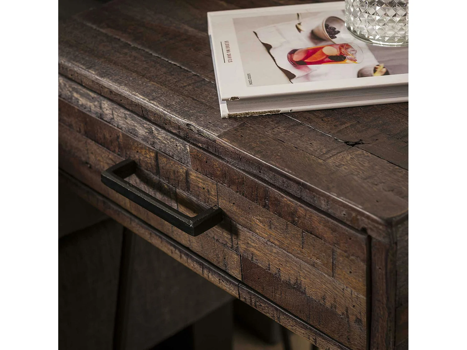 Table de chevet vintage en bois grisé 1 tiroir MELBOURNE