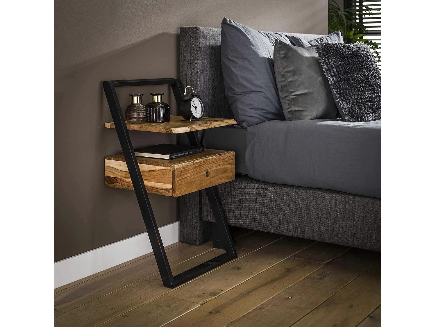 Table de chevet murale en bois et métal MELBOURNE