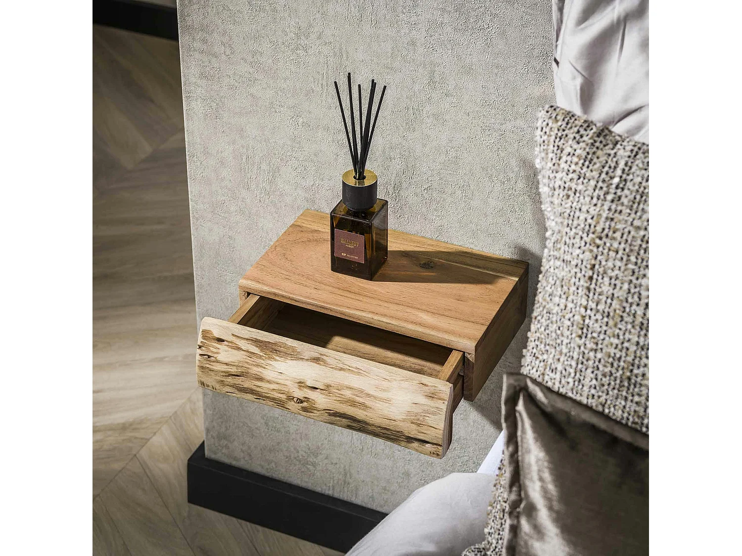 Petite table de chevet murale en bois clair 1 tiroir (lot de 2) MELBOURNE