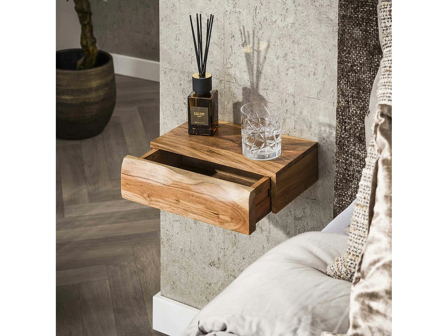 Petite table de chevet murale en bois clair 1 tiroir (lot de 2) MELBOURNE