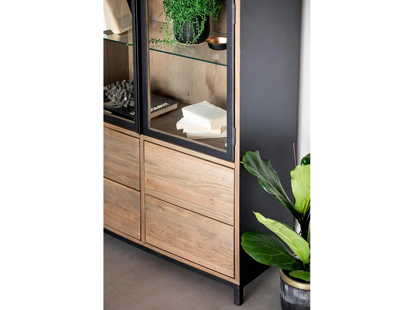 Bibliothèque vitrine chêne massif HUDSON