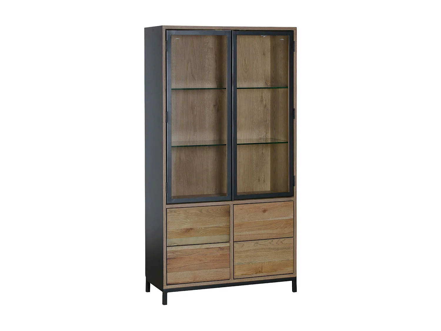 Bibliothèque vitrine chêne massif HUDSON