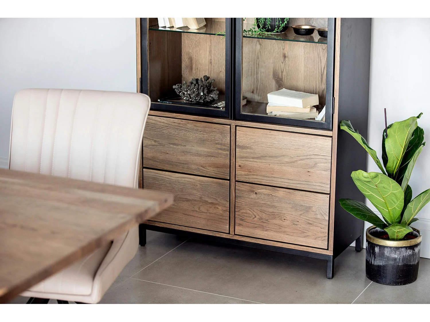 Bibliothèque vitrine chêne massif HUDSON