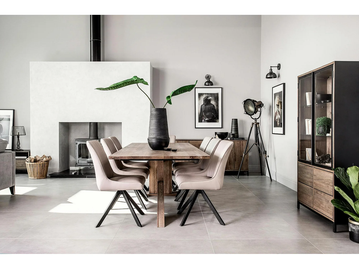 Bibliothèque vitrine chêne massif HUDSON