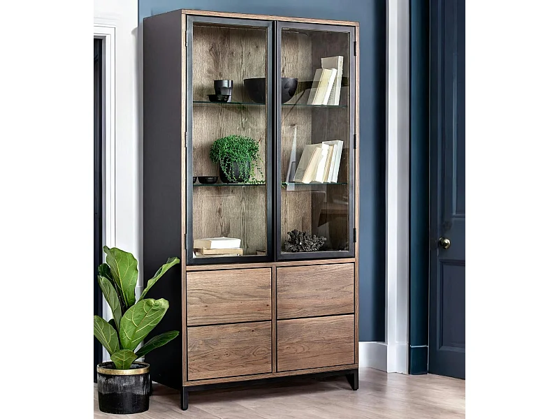 Bibliothèque vitrine chêne massif HUDSON