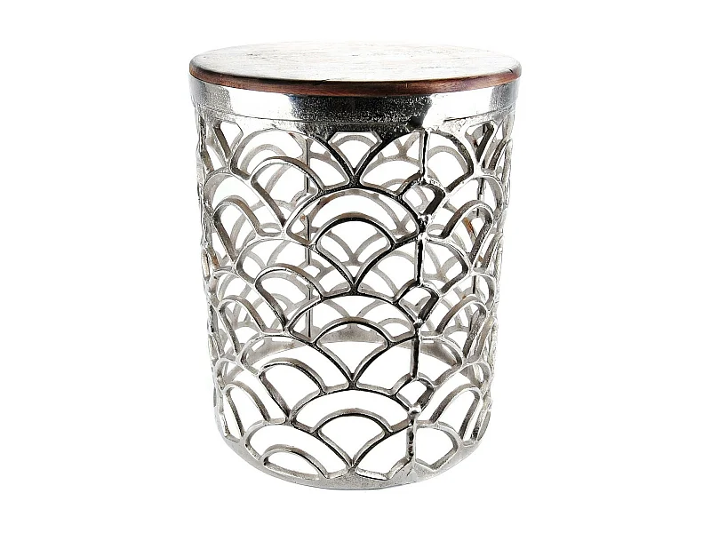 Bout de canapé rond alu plateau bois