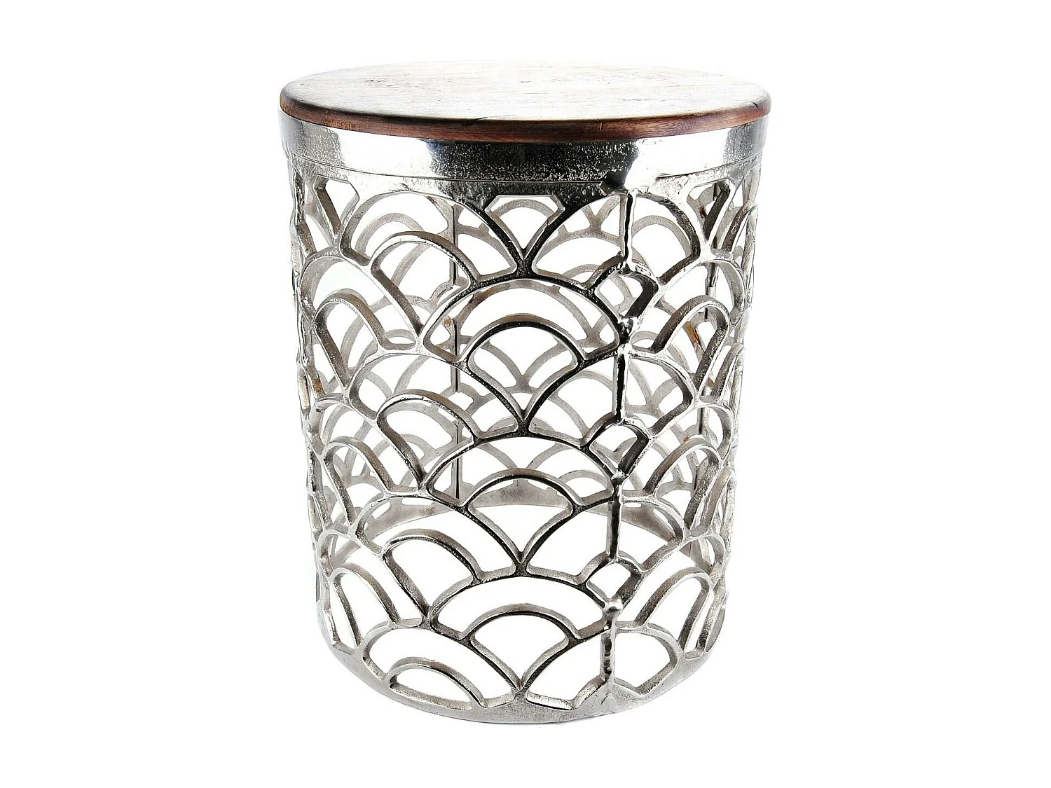 Bout de canapé rond alu plateau bois