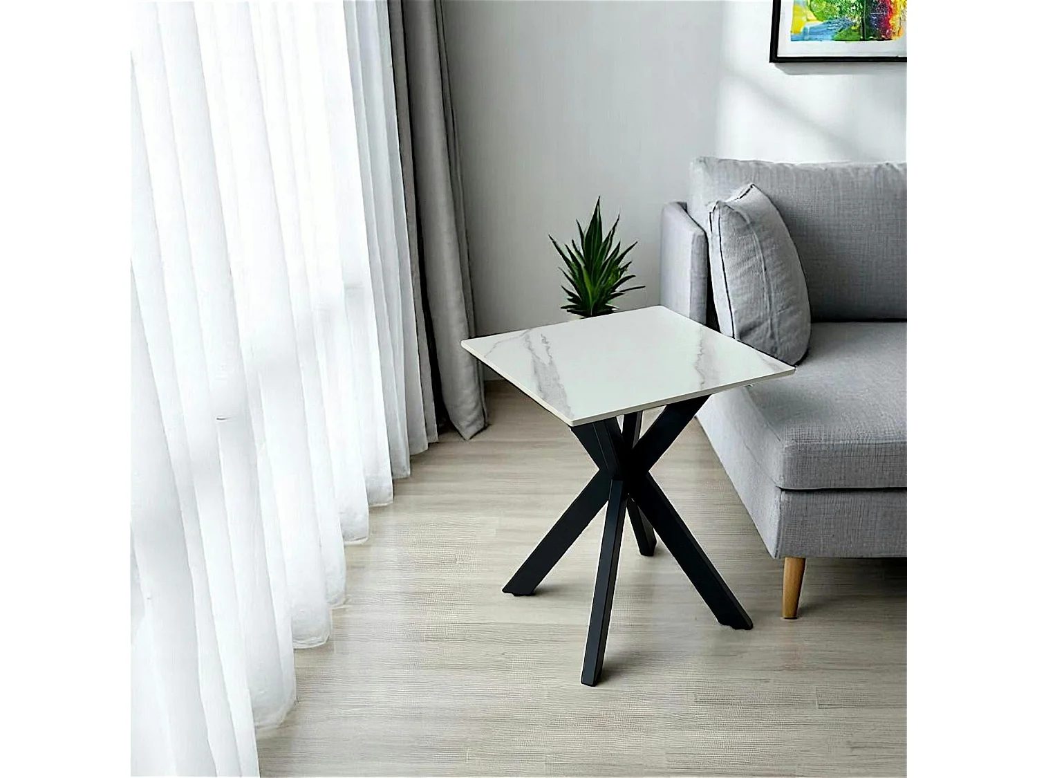 Bout de canapé design en céramique blanche marbrée OTTAWA