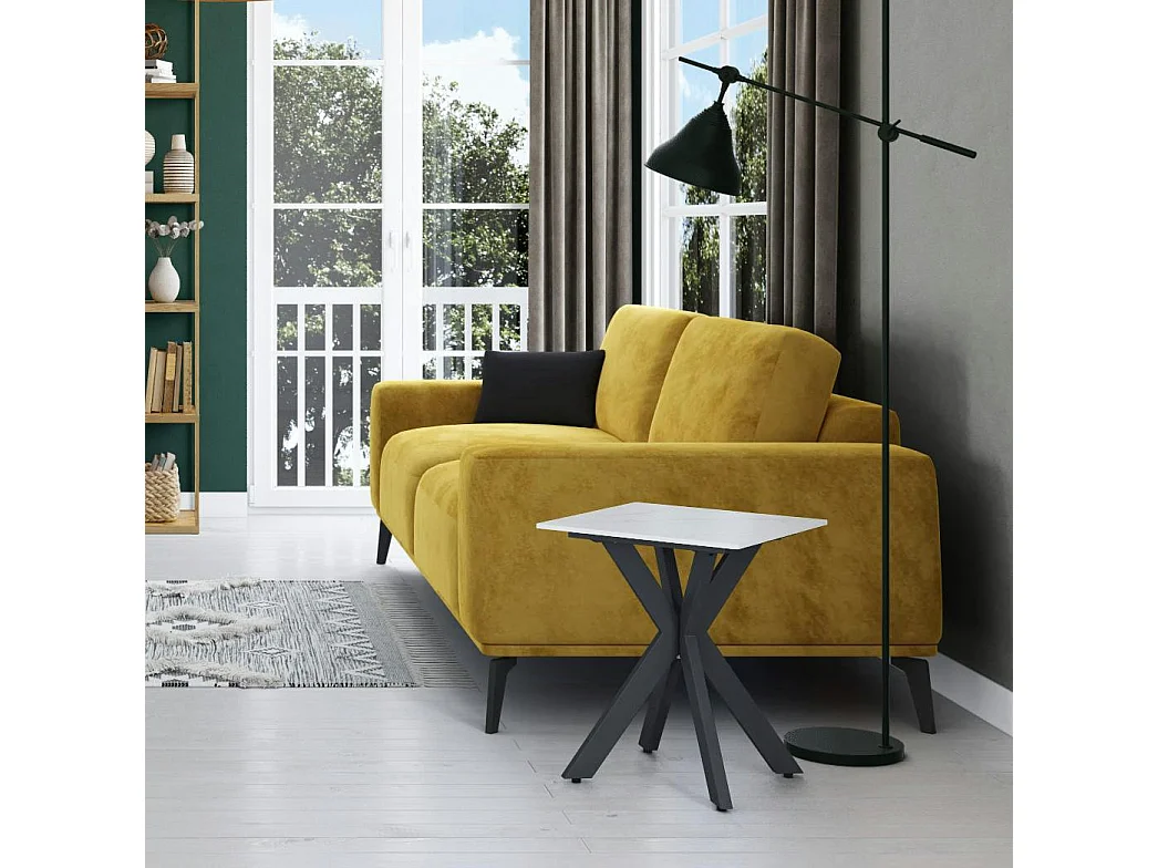 Bout de canapé design en céramique blanche marbrée OTTAWA