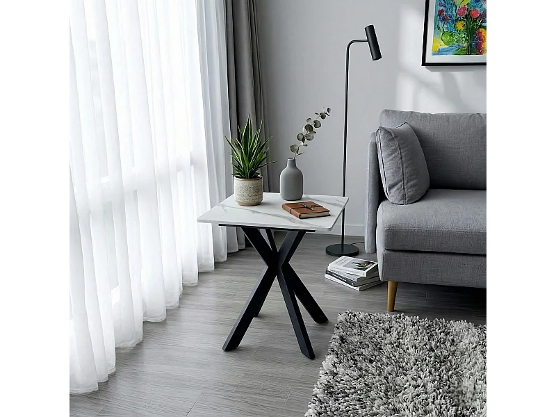 Bout de canapé design en céramique blanche marbrée OTTAWA