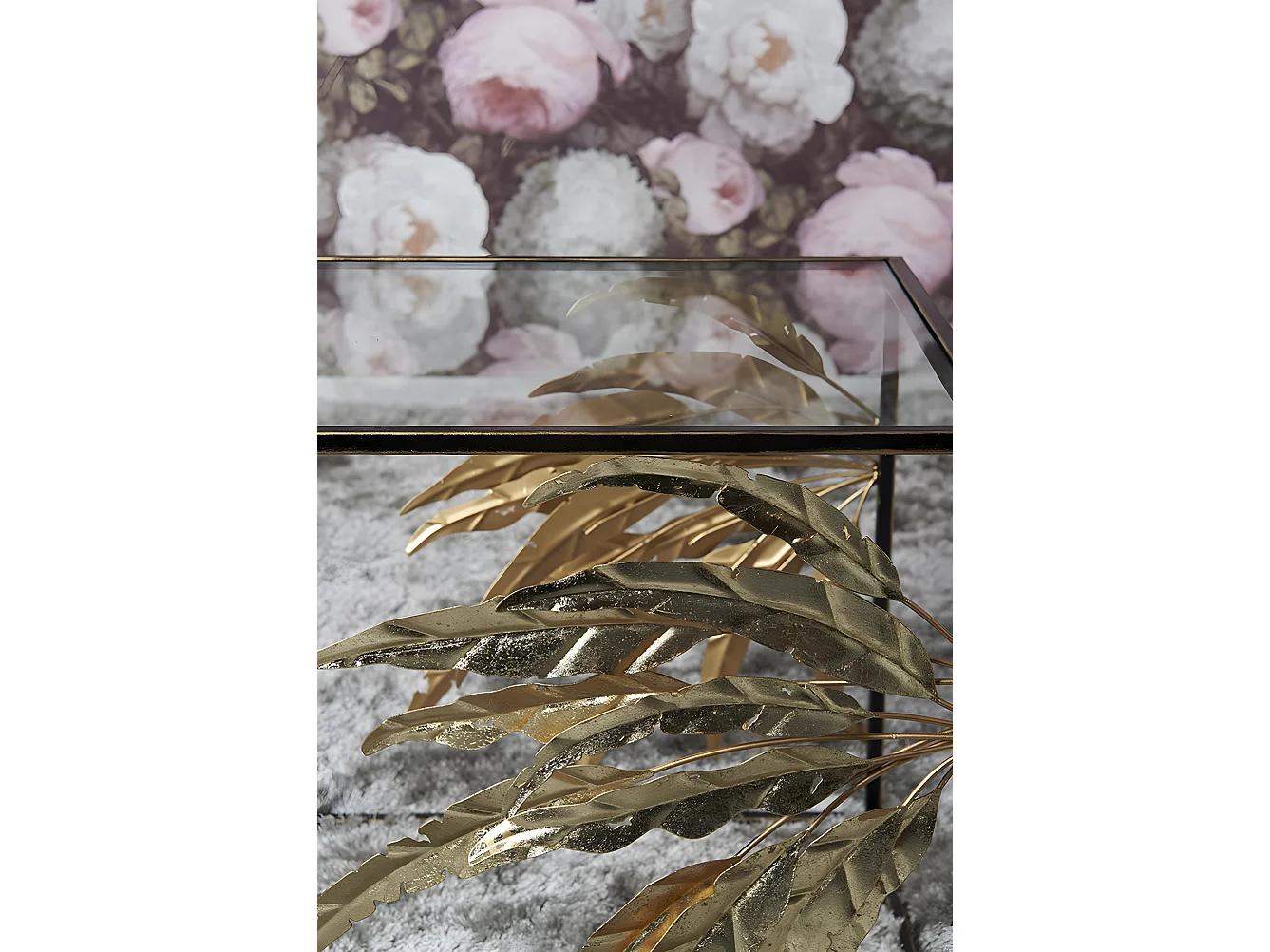 Bout de canapé en métal gerbes noir et or