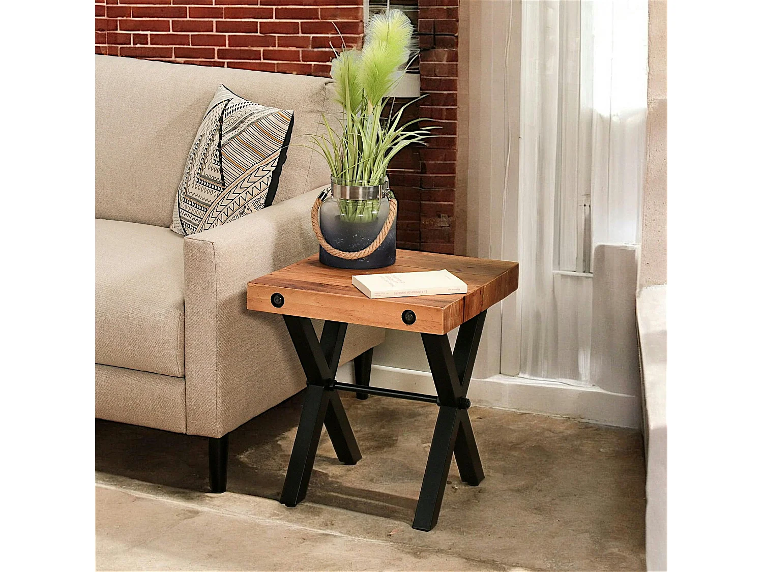 Bout de canapé industriel en bois recyclé CALGARY