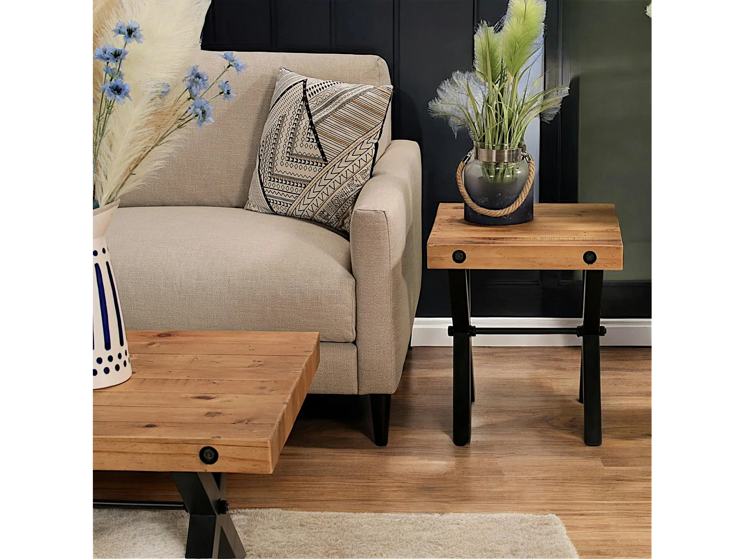 Bout de canapé industriel en bois recyclé CALGARY