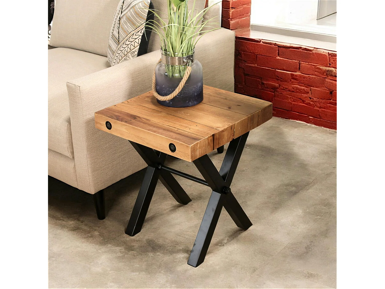 Bout de canapé industriel en bois recyclé CALGARY