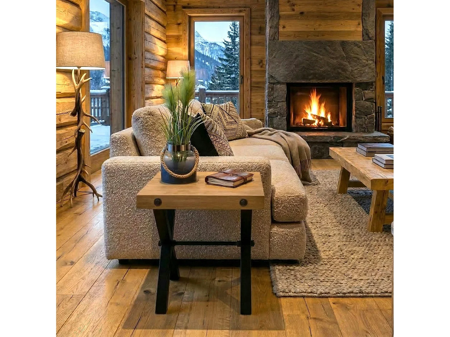 Bout de canapé industriel en bois recyclé CALGARY