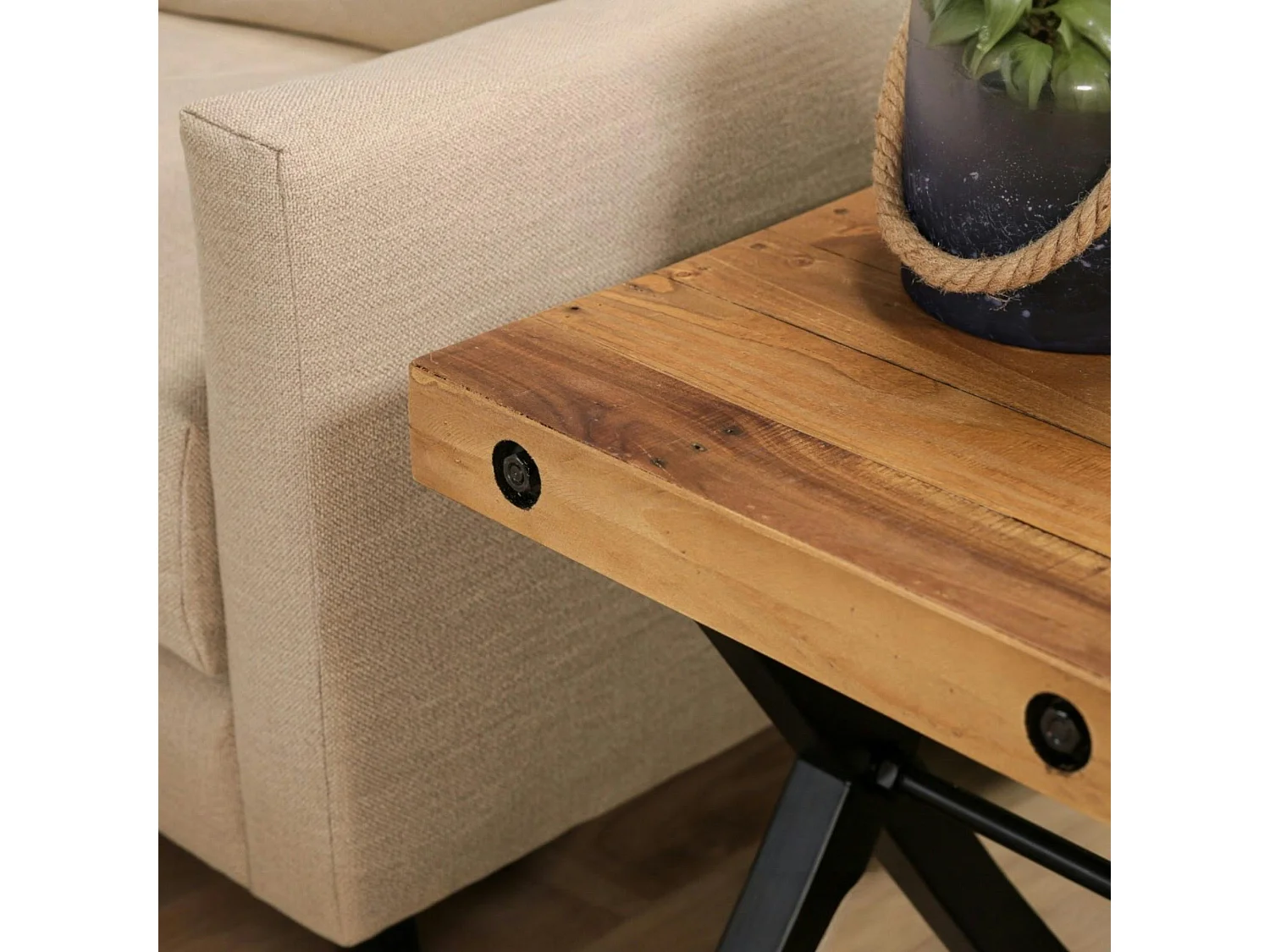 Bout de canapé industriel en bois recyclé CALGARY