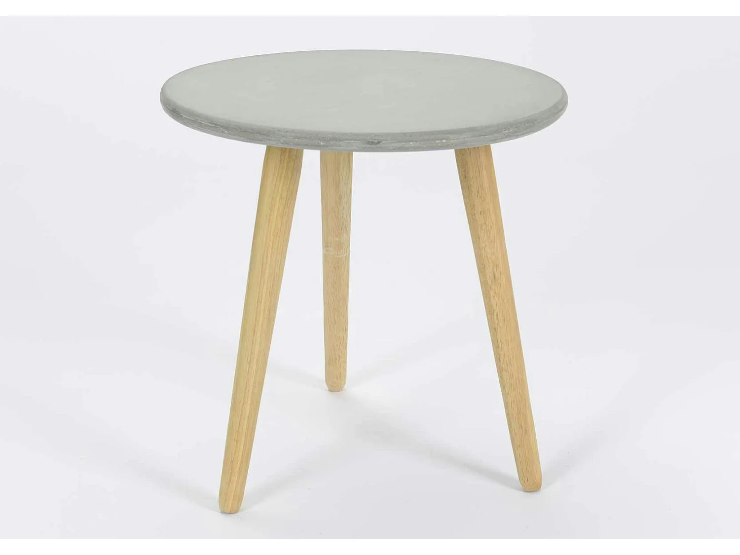 Bout de canapé rond pieds bois et plateau béton D45xH48cm