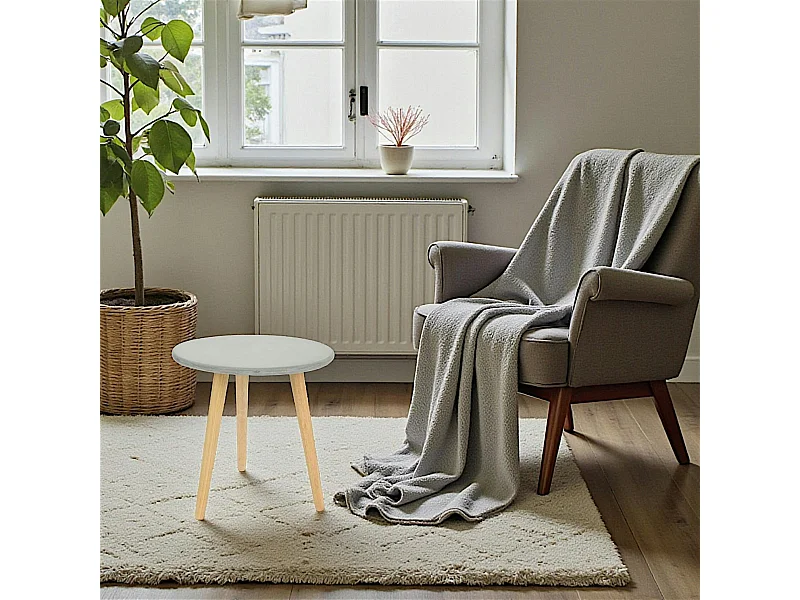 Bout de canapé rond pieds bois et plateau béton D45xH48cm