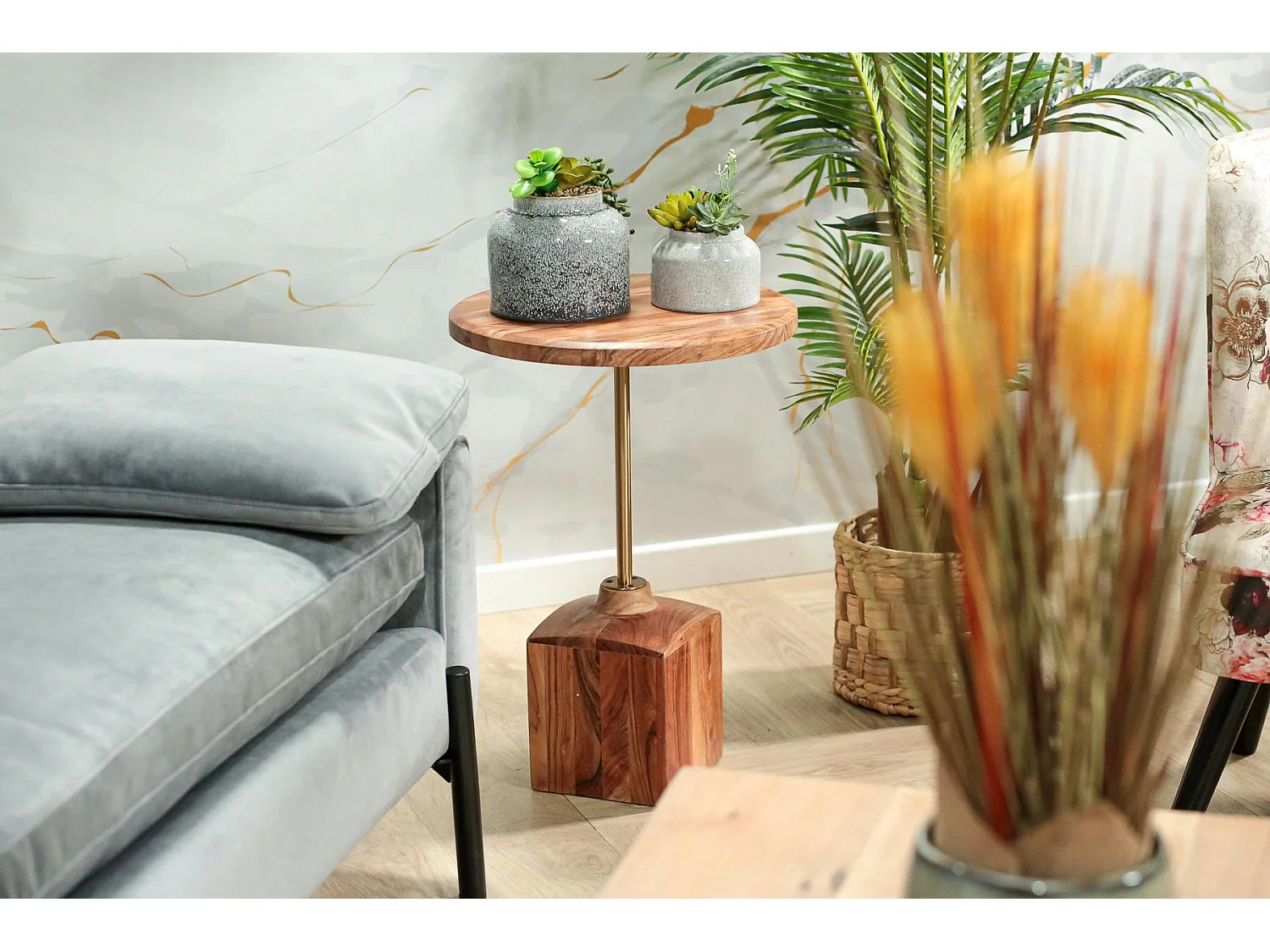 Bout de canapé en bois d'acacia F.S.C® rond D 40, 5 cm