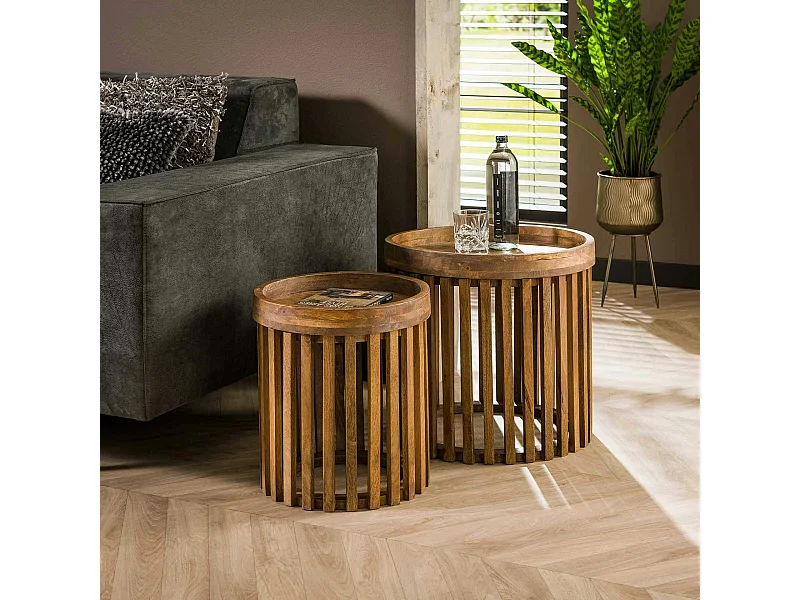 Petite table ronde striée (lot de 2) DELHI