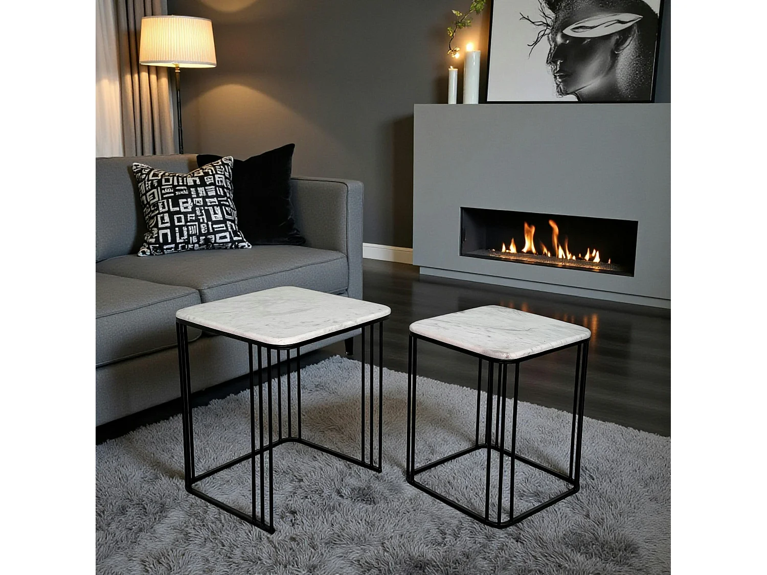 Sellette carrée plateau en marbre (lot de 2)