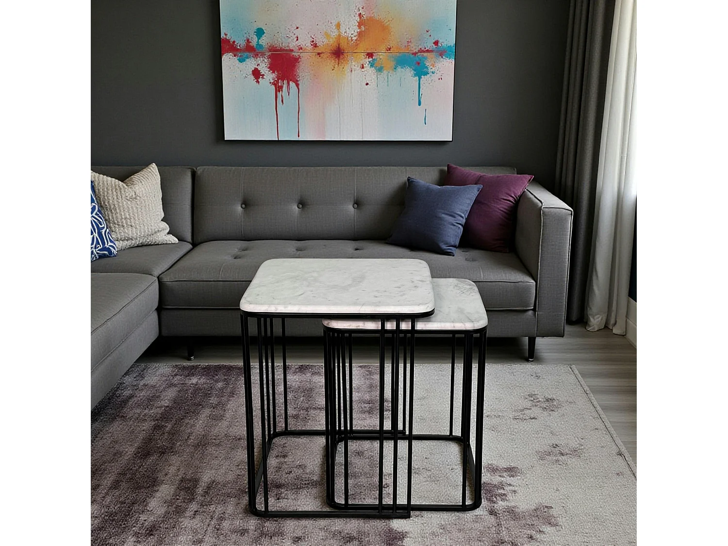 Sellette carrée plateau en marbre (lot de 2)