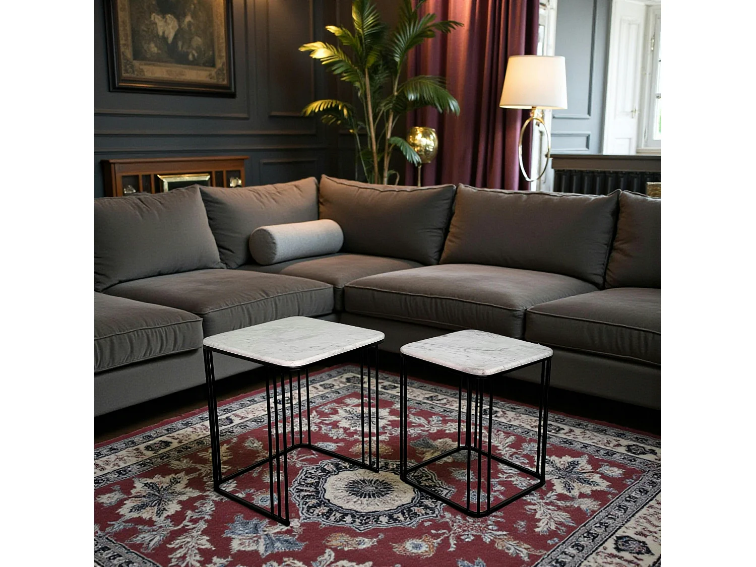 Sellette carrée plateau en marbre (lot de 2)