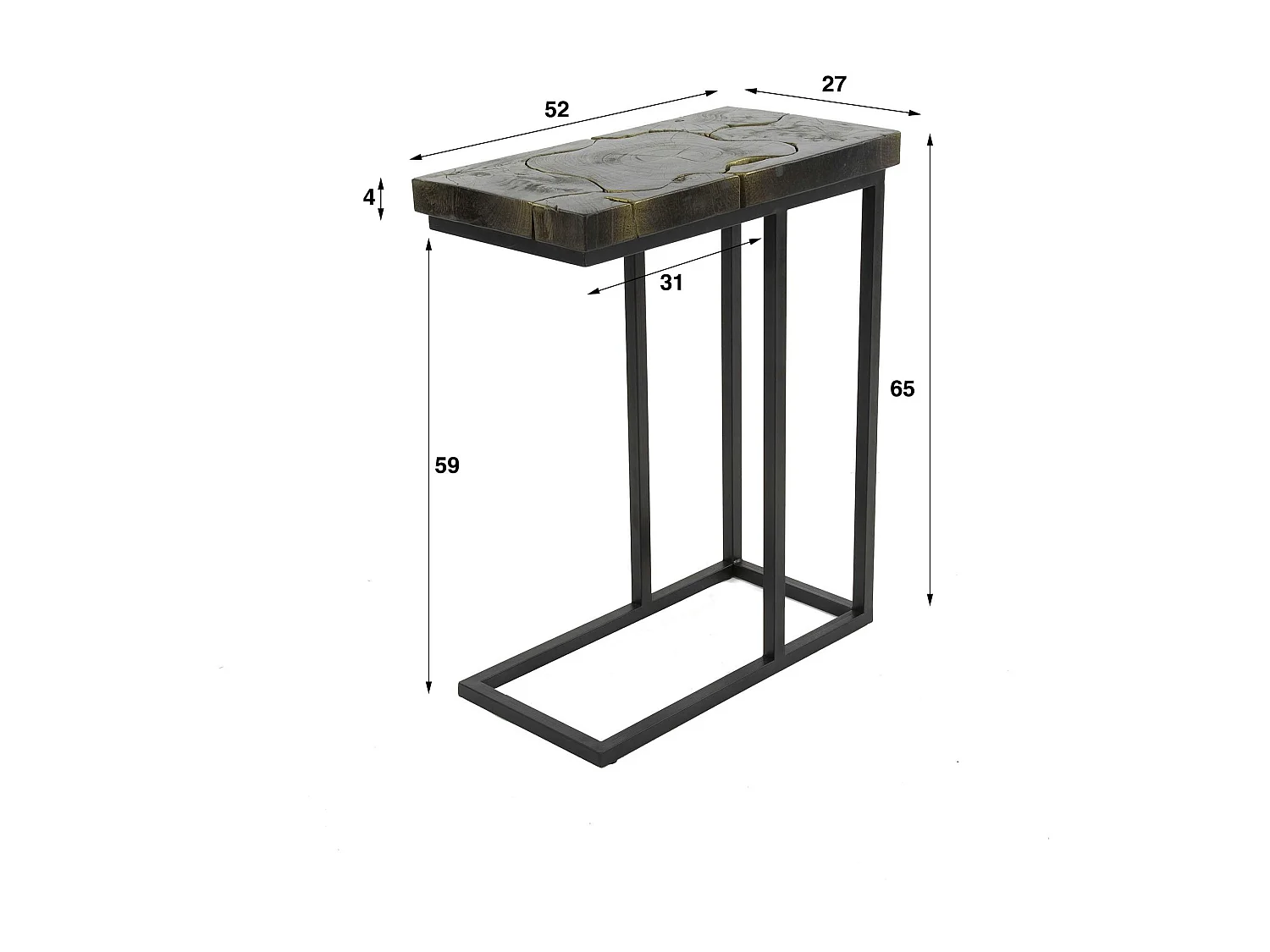 Petite table d'appoint en teck recyclé gris et or NOVA