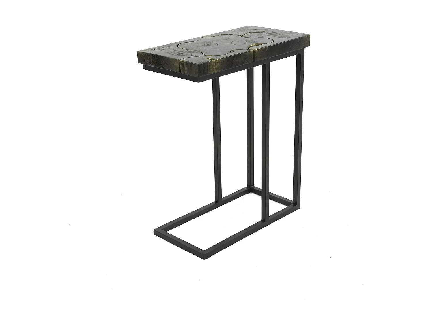 Petite table d'appoint en teck recyclé gris et or NOVA