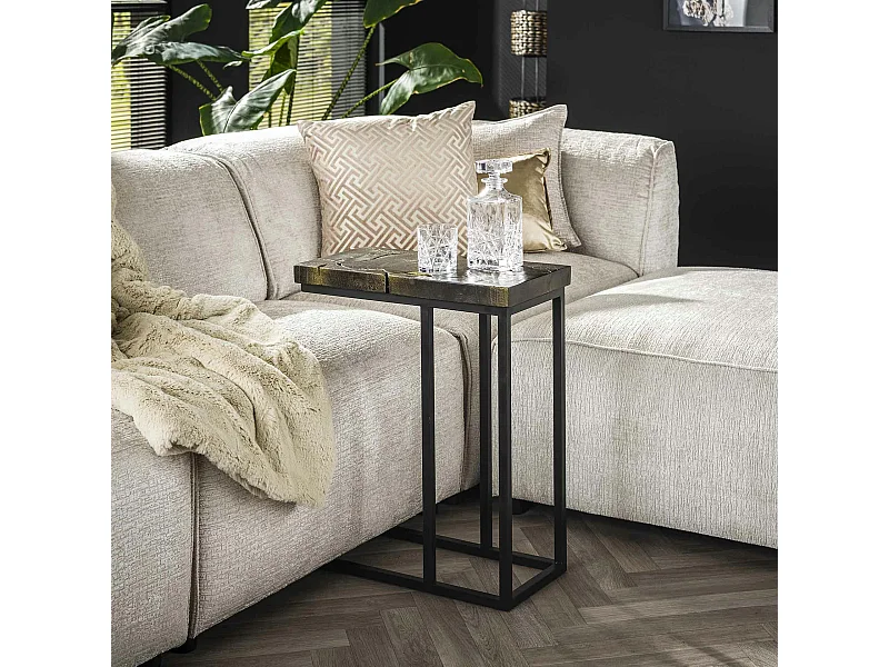 Petite table d'appoint en teck recyclé gris et or NOVA