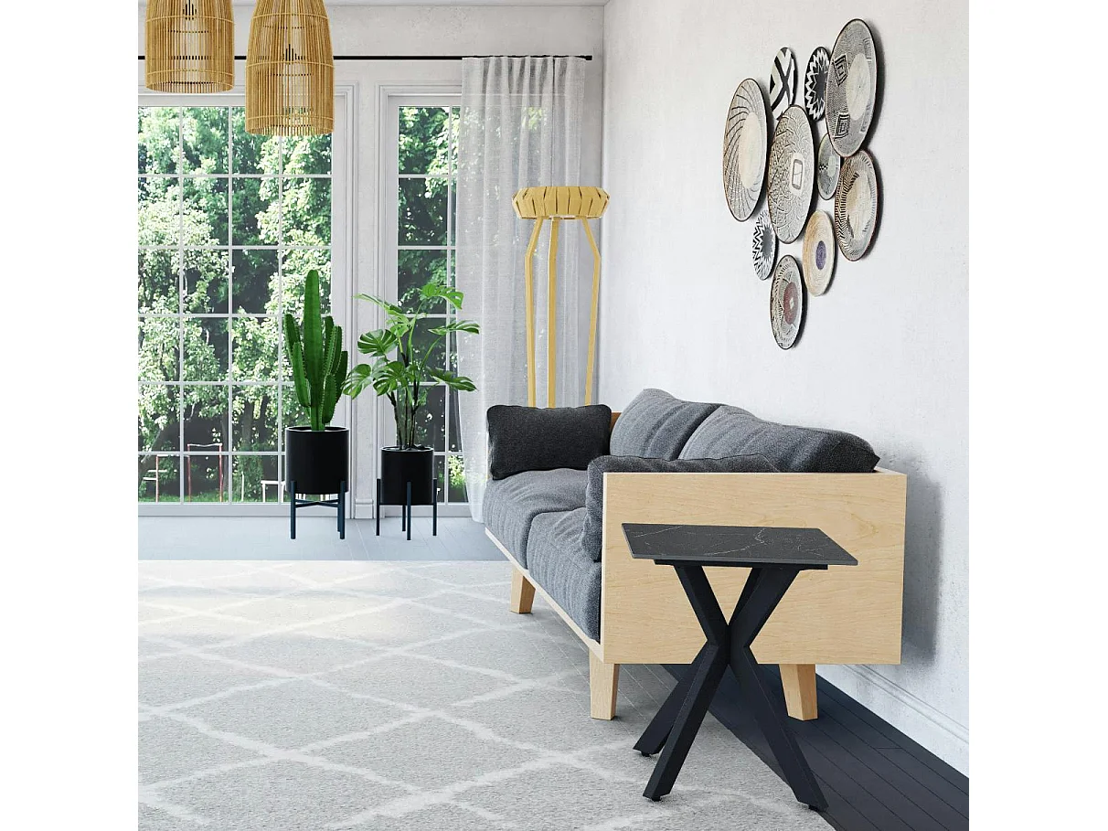 Bout de canapé design en céramique noire marbrée OTTAWA