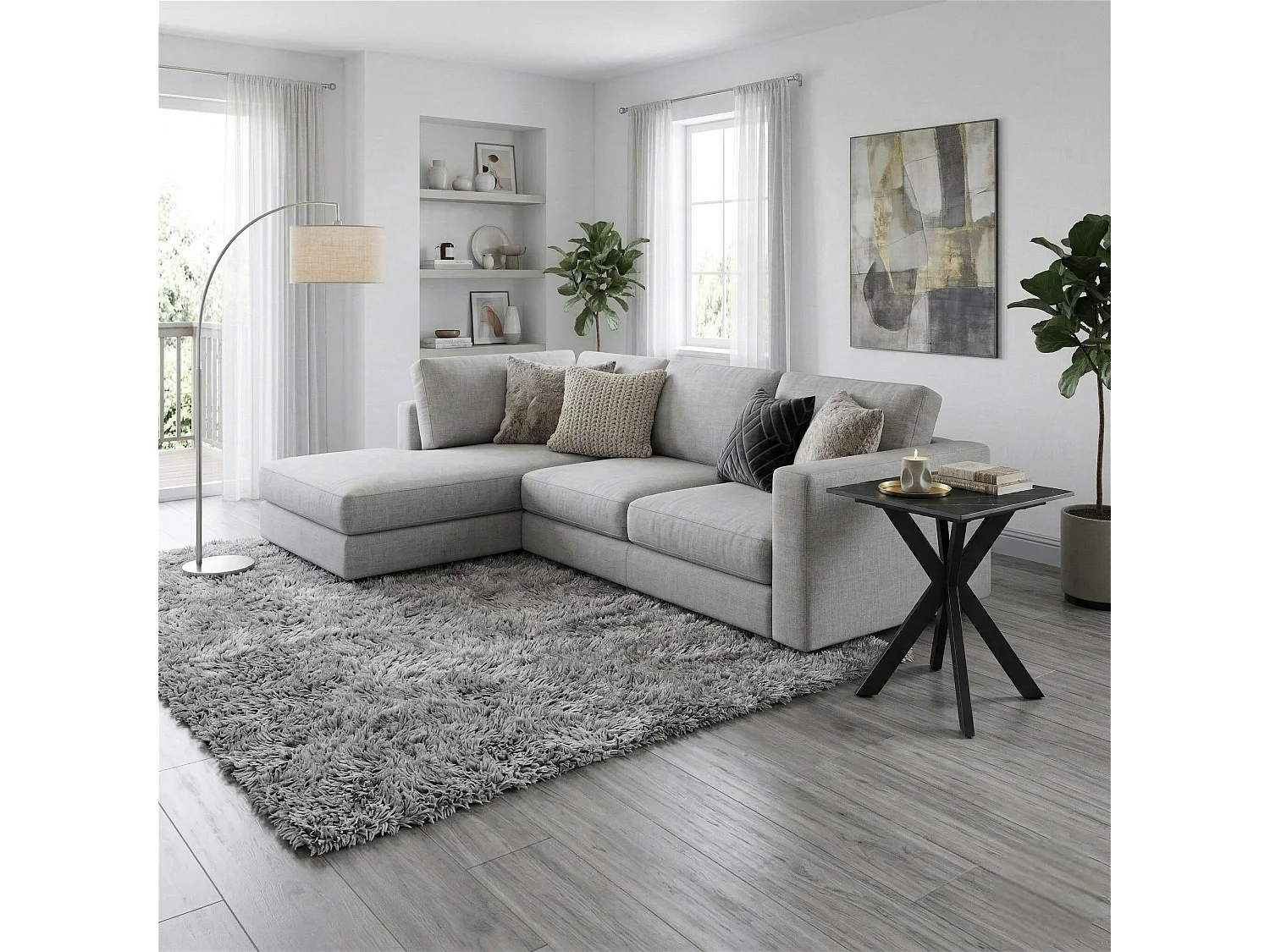 Bout de canapé design en céramique noire marbrée OTTAWA