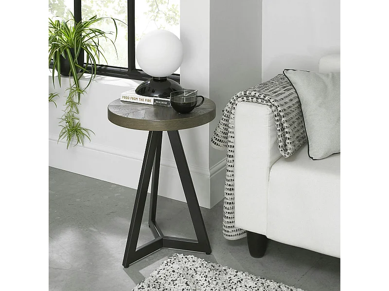 Bout de canapé rond en marqueterie de chêne ARLINGTON