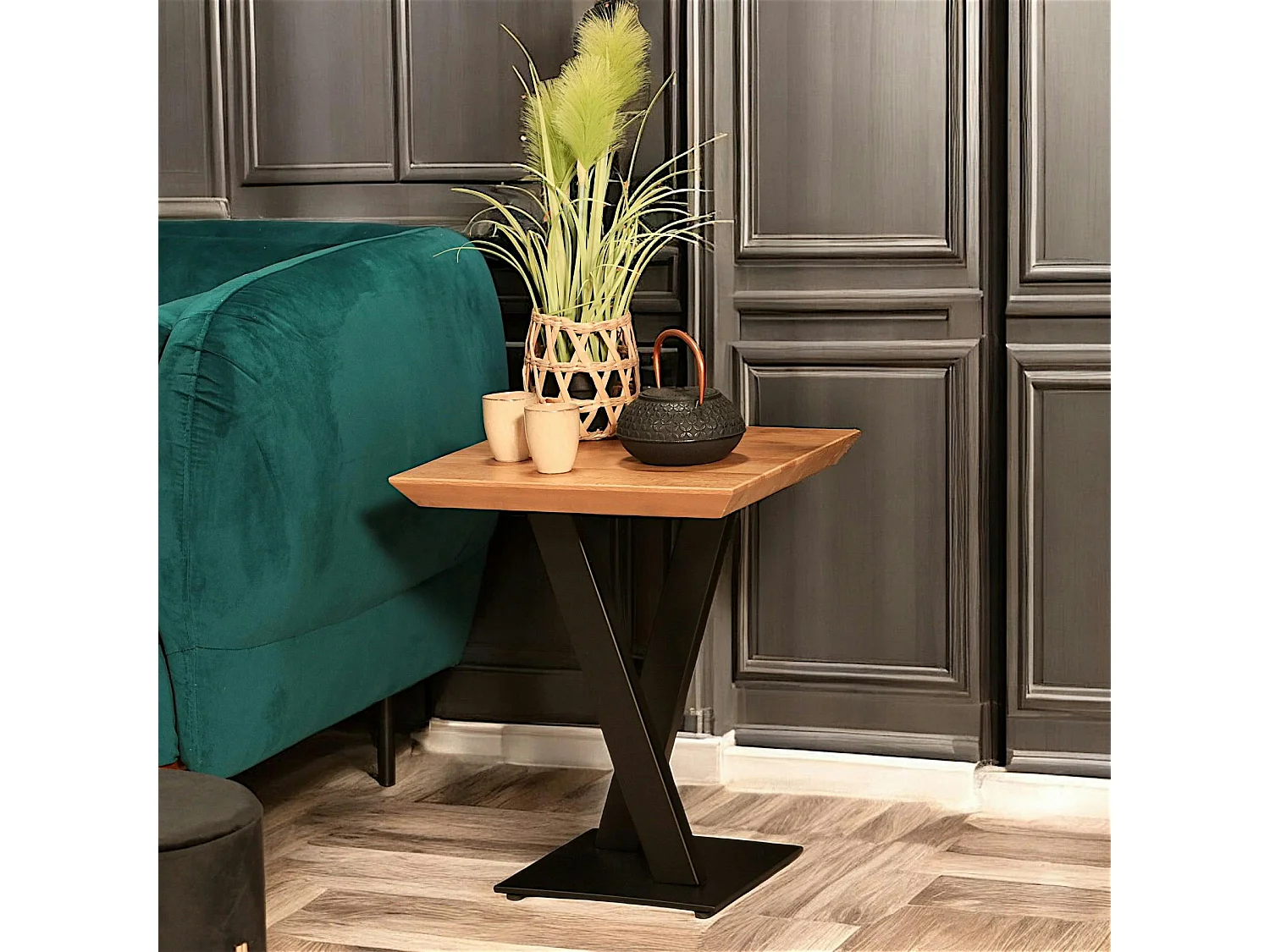 Bout de canapé moderne bois pied en croix VOLGA