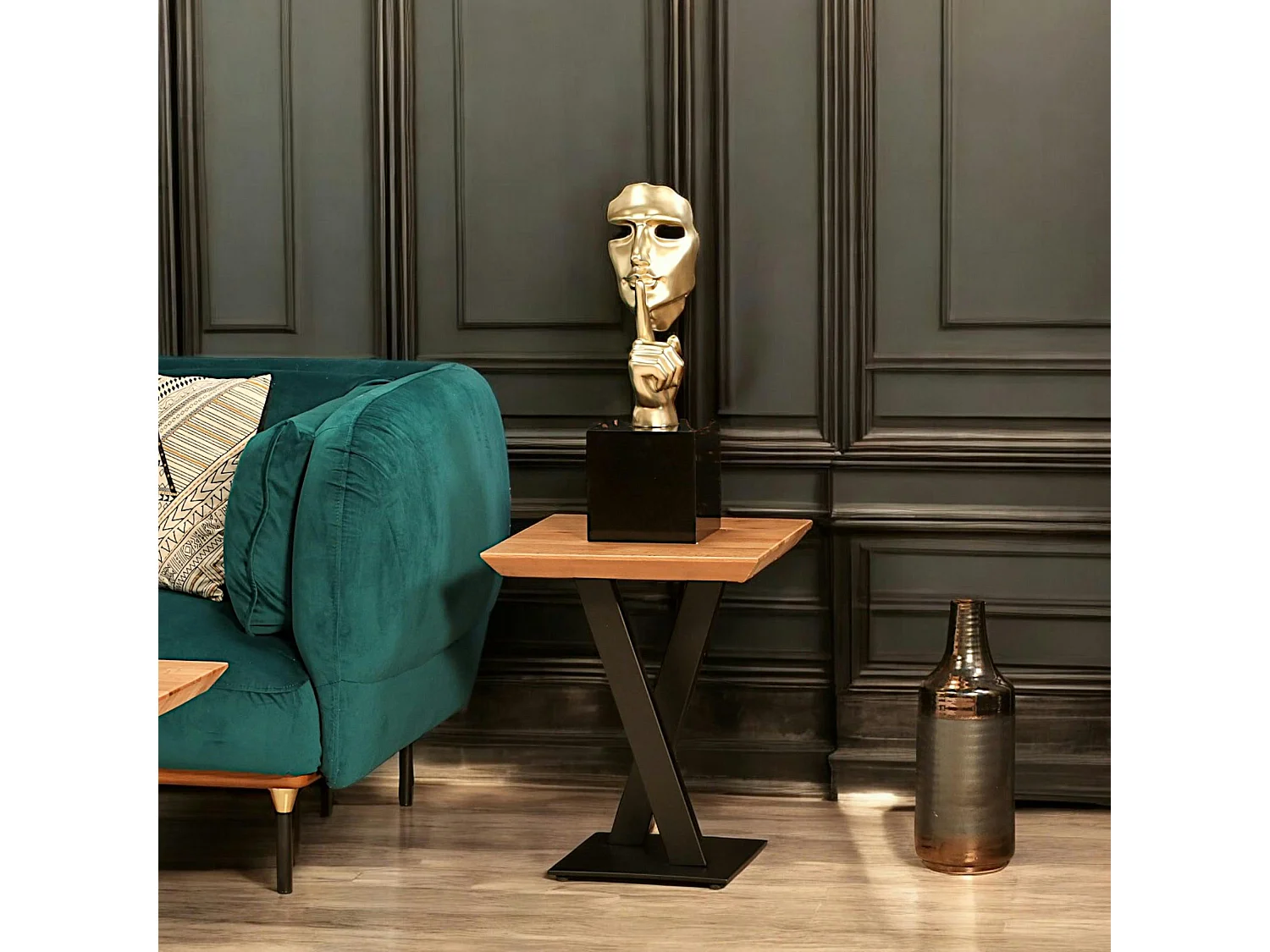 Bout de canapé moderne bois pied en croix VOLGA