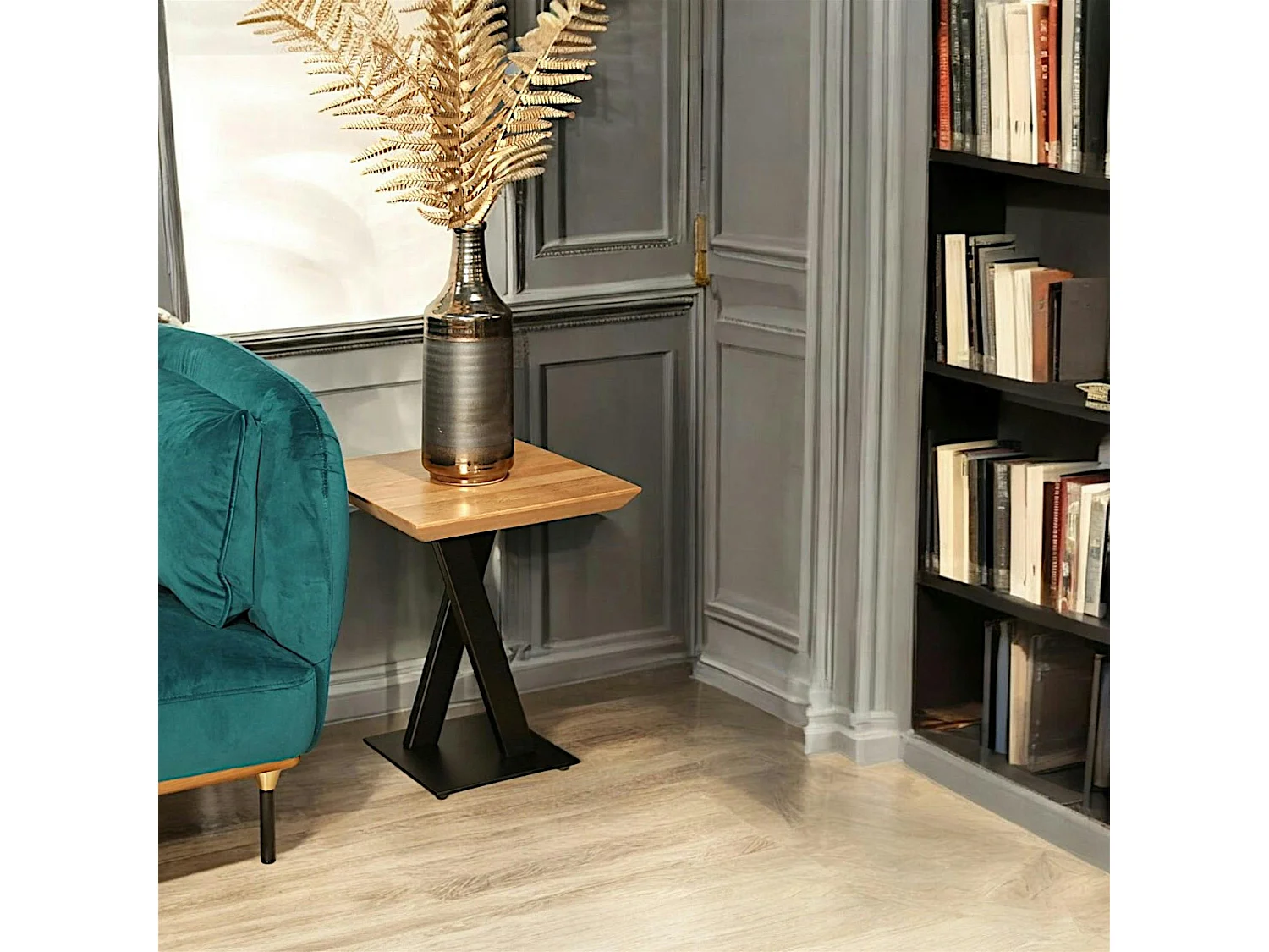 Bout de canapé moderne bois pied en croix VOLGA