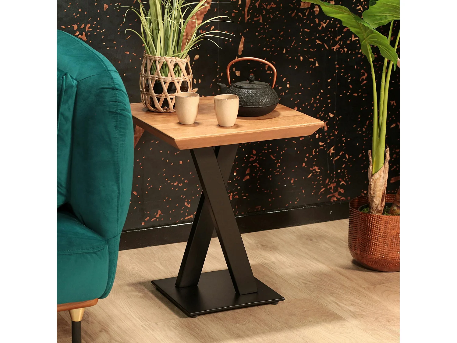 Bout de canapé moderne bois pied en croix VOLGA