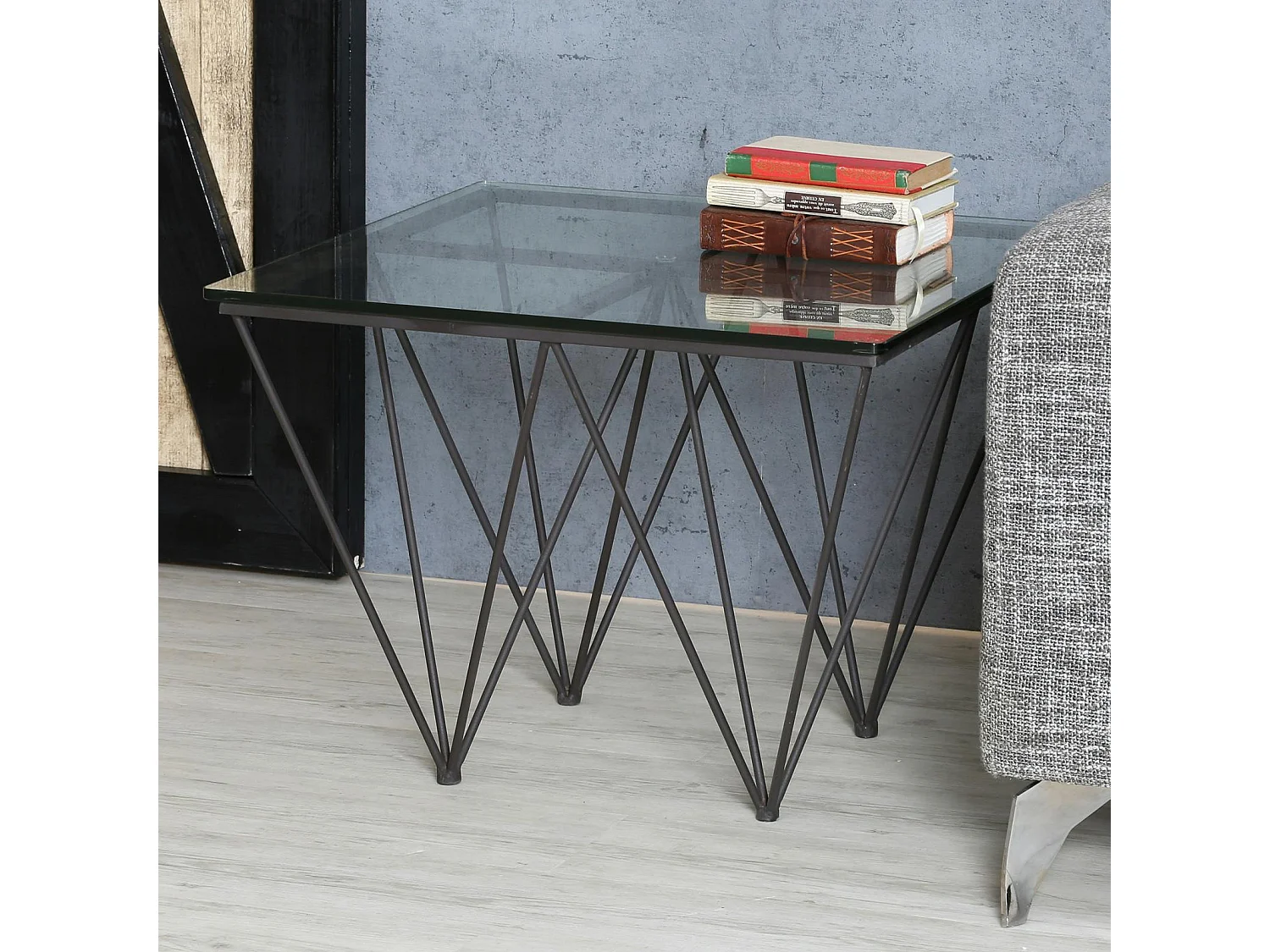 Table d'appoint Bout de Canapé Design verre et métal LOUVRE