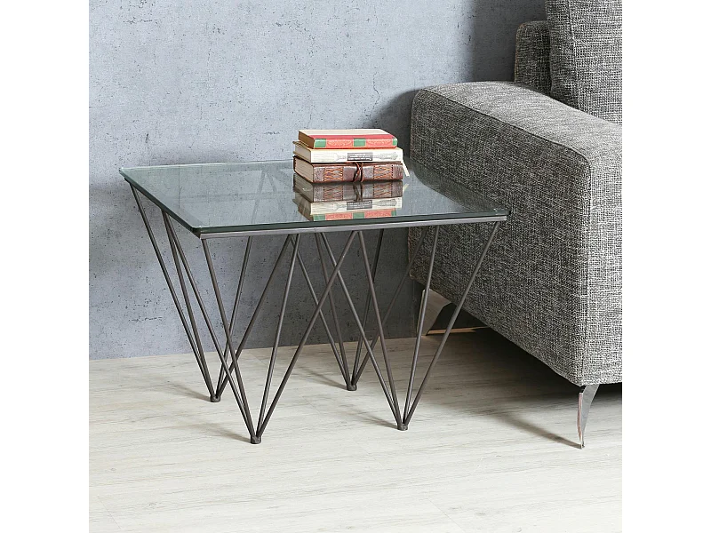 Table d'appoint Bout de Canapé Design verre et métal LOUVRE